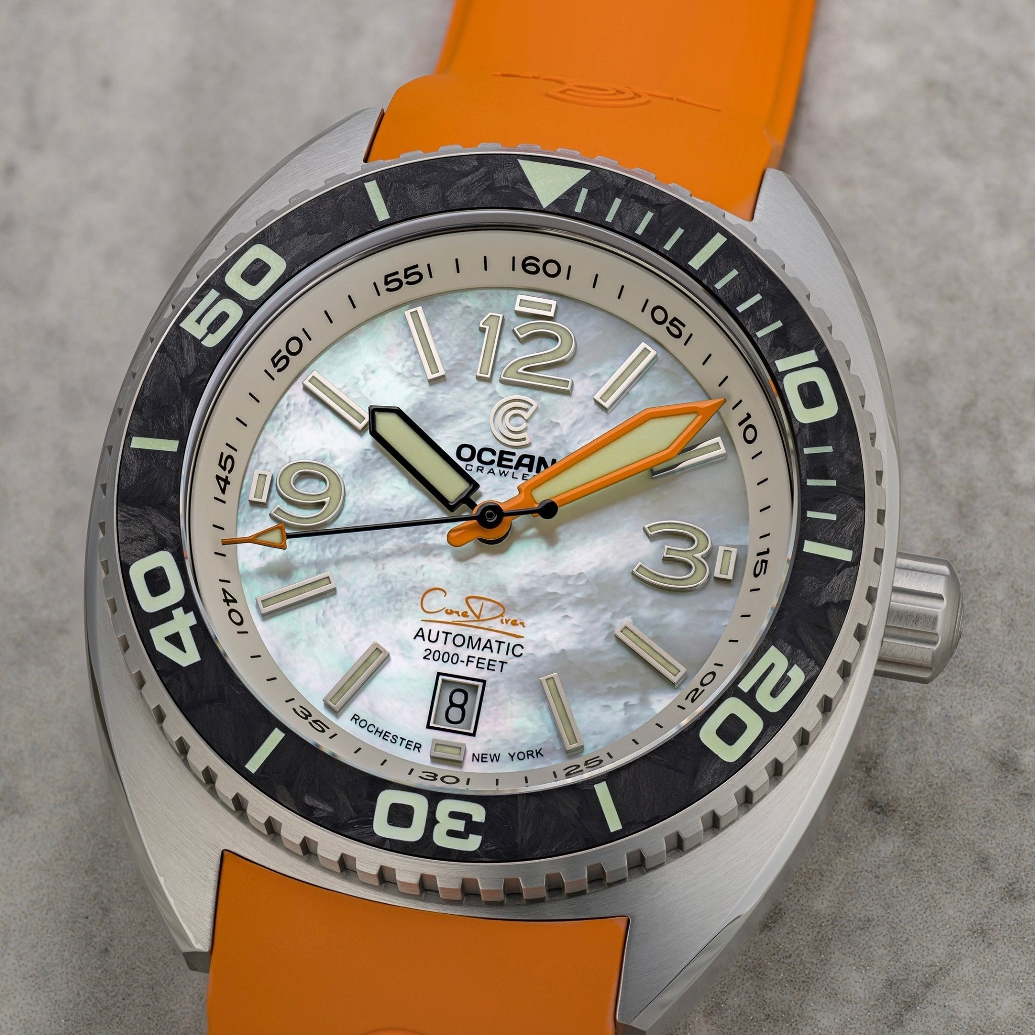 Core Diver - White Mother of Pearl - Carbon Fiber Bezel