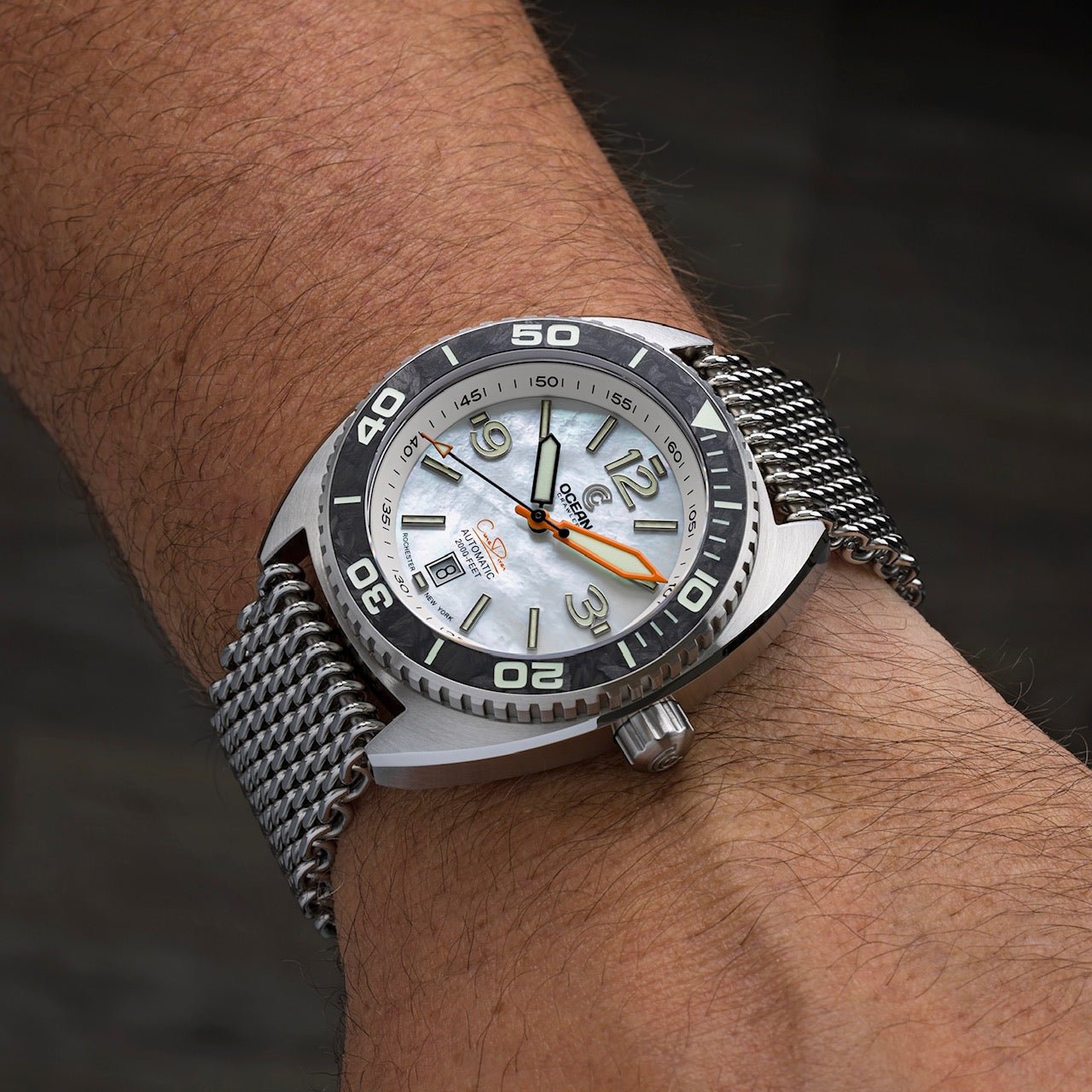 Core Diver - White Mother of Pearl - Carbon Fiber Bezel