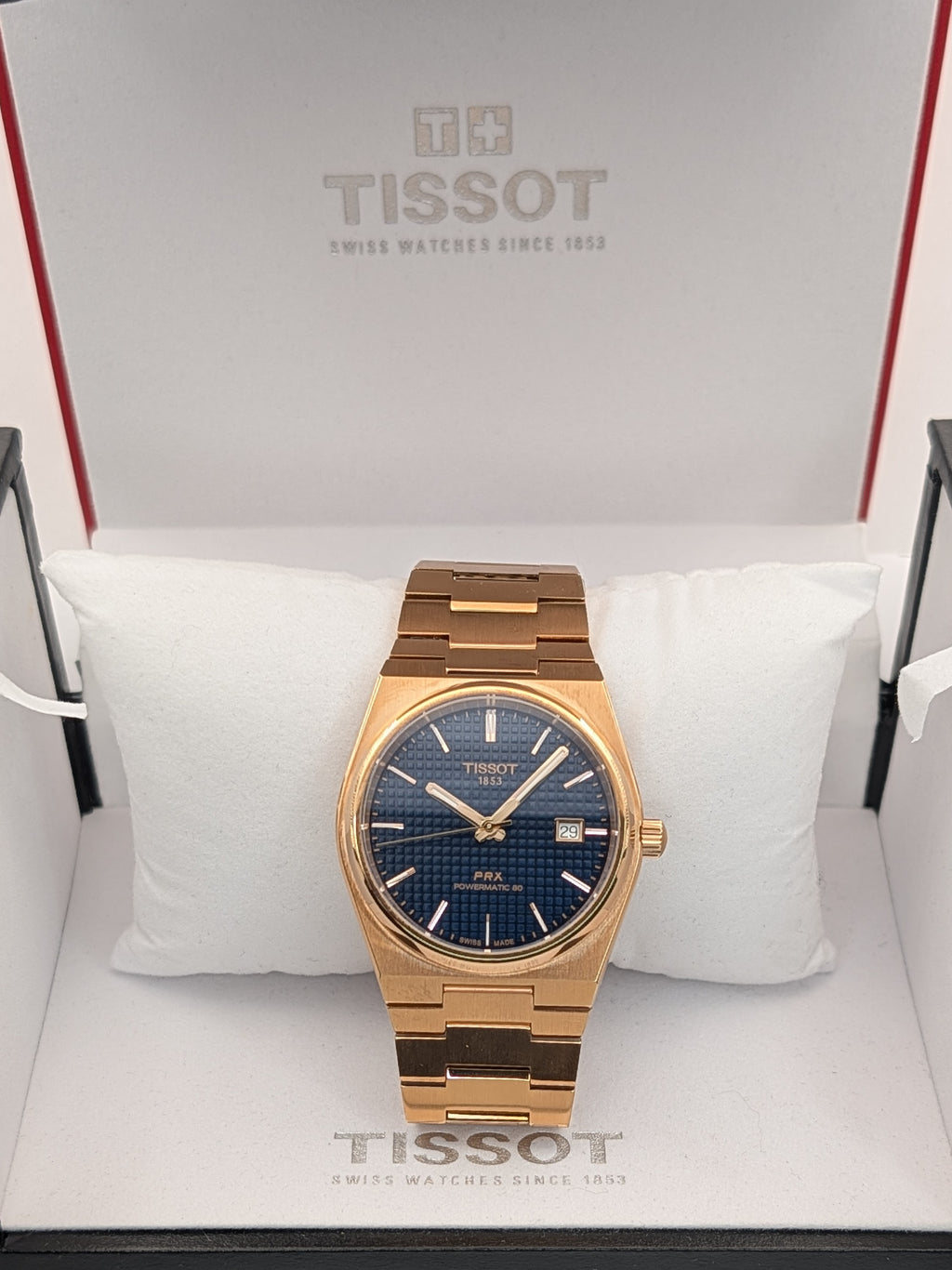 Tissot PRX Powermatic 80 Rose Gold Tone w/ Blue Waffle Dial Automatic Watch *New in Box*