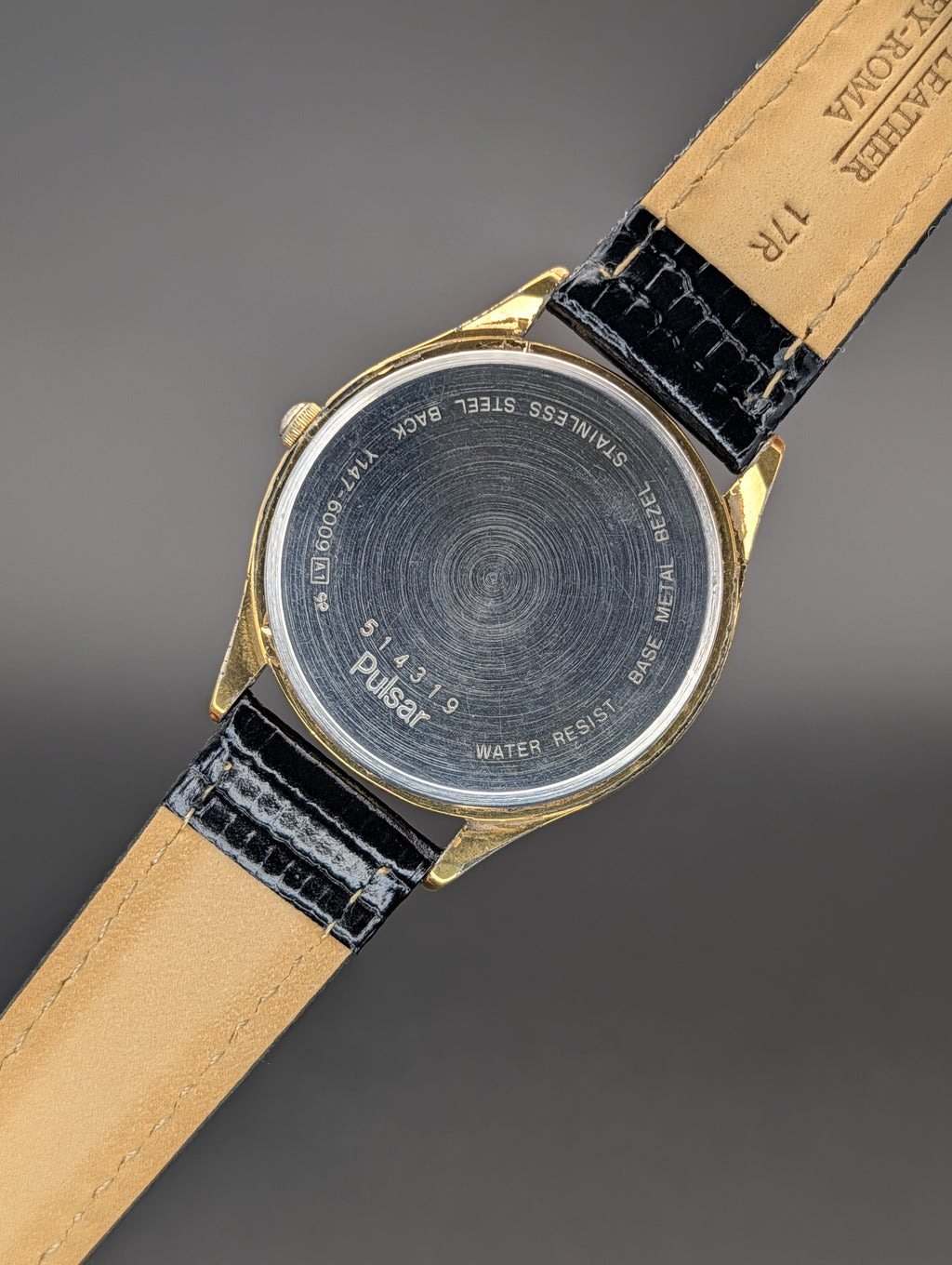 Pulsar Quartz Vintage Watch Gold Tone on Lizard Print Leather Strap