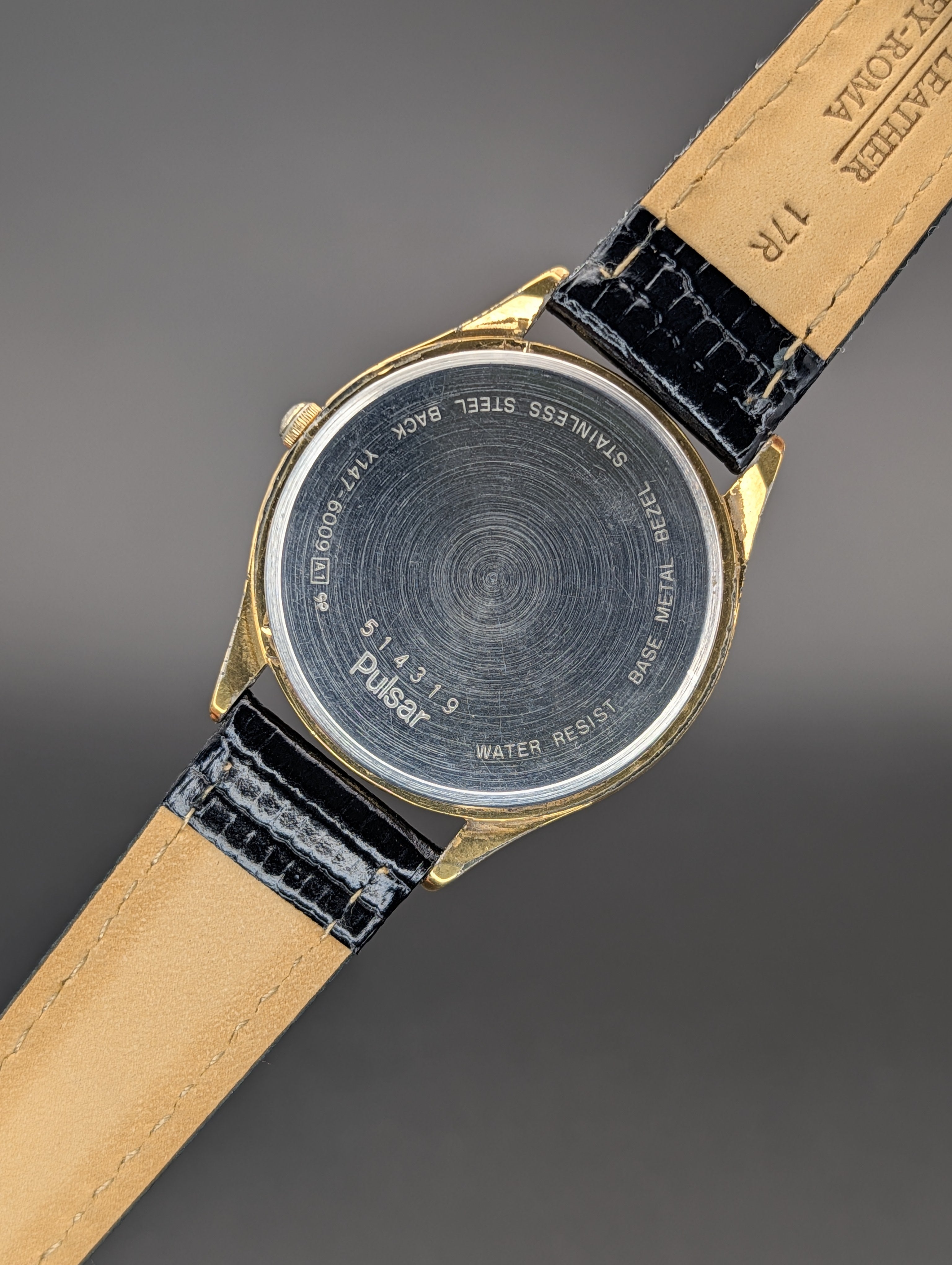 Pulsar Quartz Vintage Watch Gold Tone on Lizard Print Leather Strap
