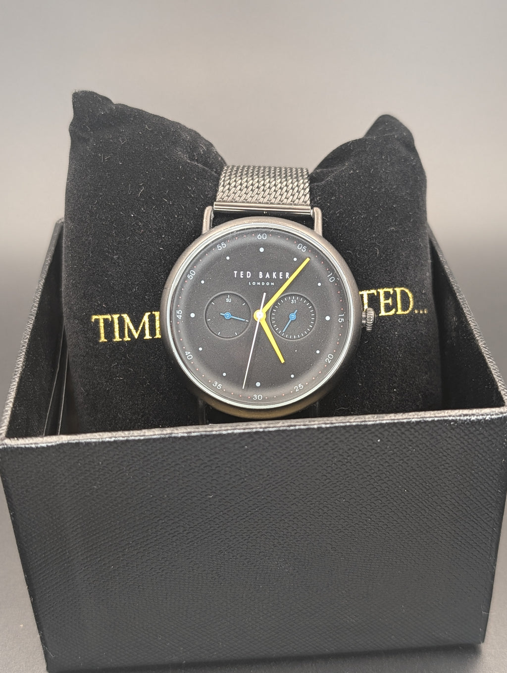 Ted Baker London Black Stainless Steel Quartz Watch on a Milanese Mesh Bracelet