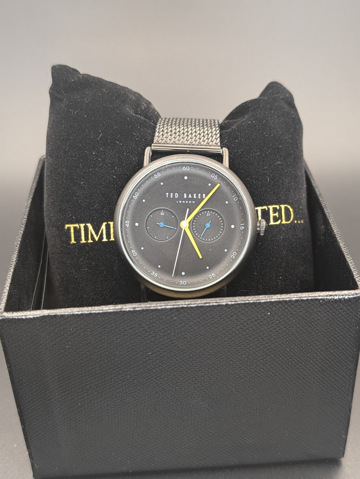 Ted Baker London Black Stainless Steel Quartz Watch on a Milanese Mesh Bracelet
