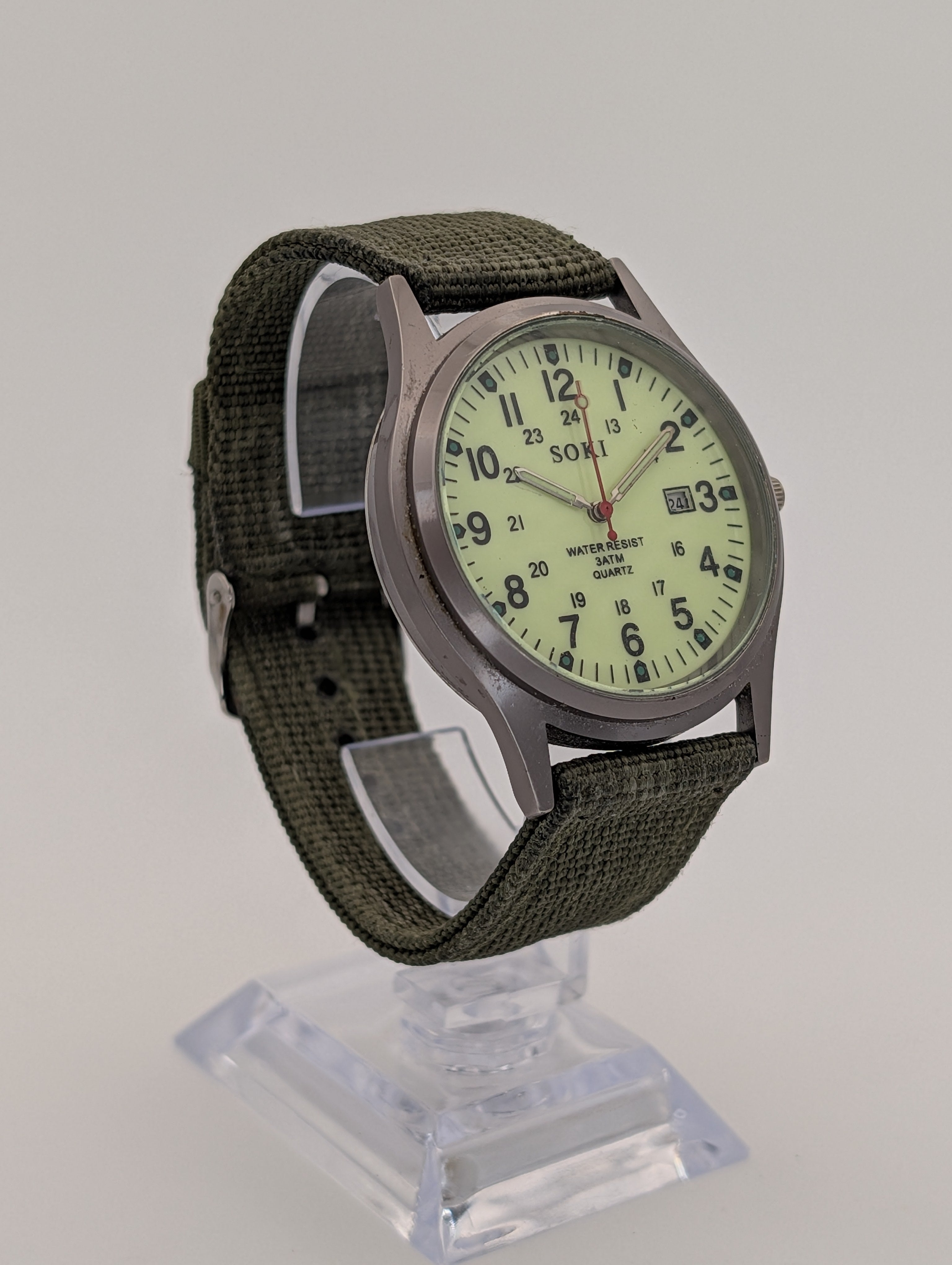 Soki Military Style Quartz Watch on Olive Green Two Piece NATO