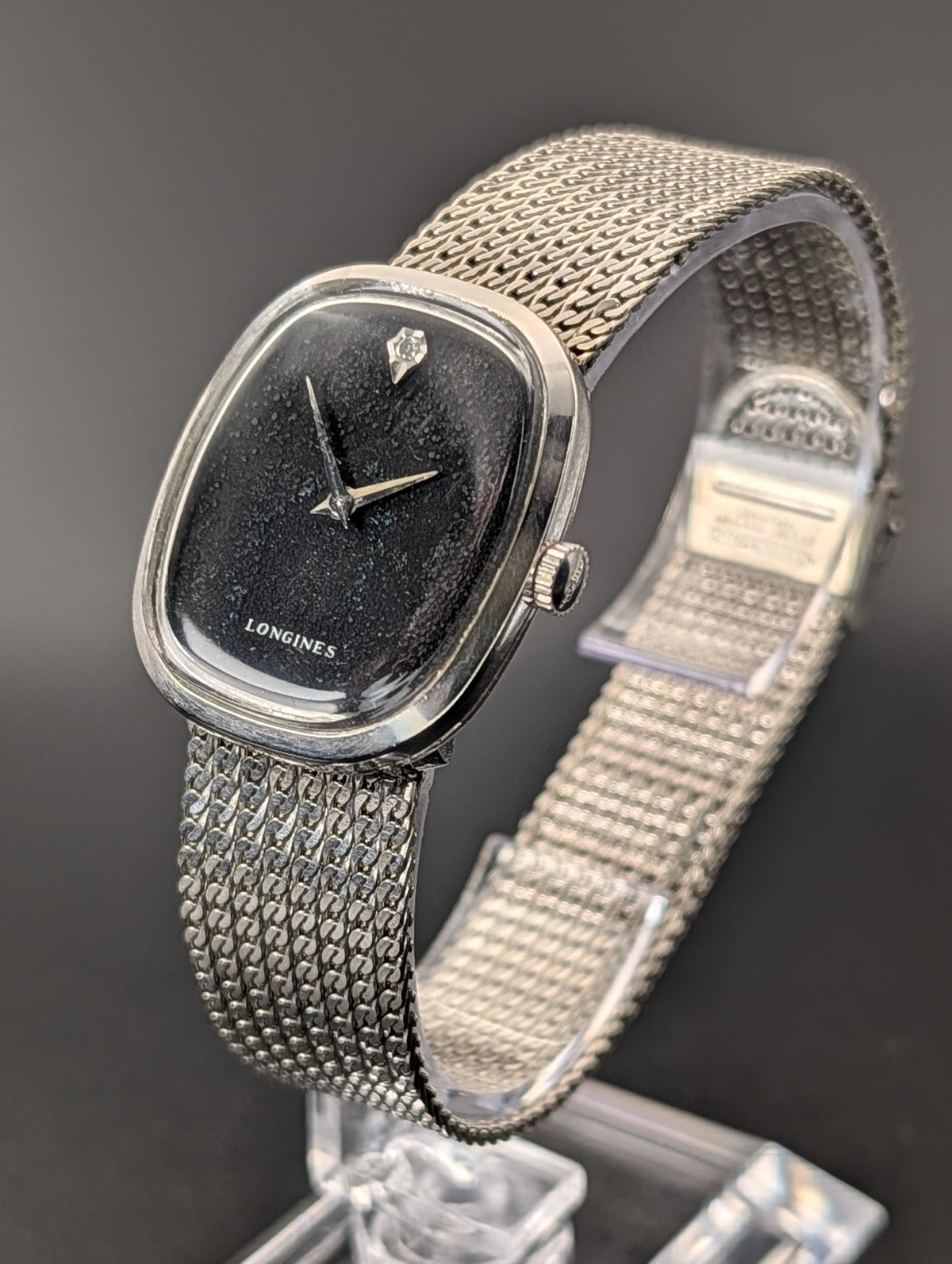 Longines Ellipse (1960s) Mechanical Vintage Watch w/ Diamond Accent Dial in 10k White Gold Filled Case