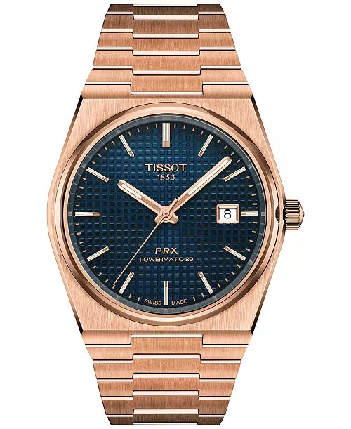 Tissot PRX Powermatic 80 Rose Gold Tone w/ Blue Waffle Dial Automatic Watch *New in Box*