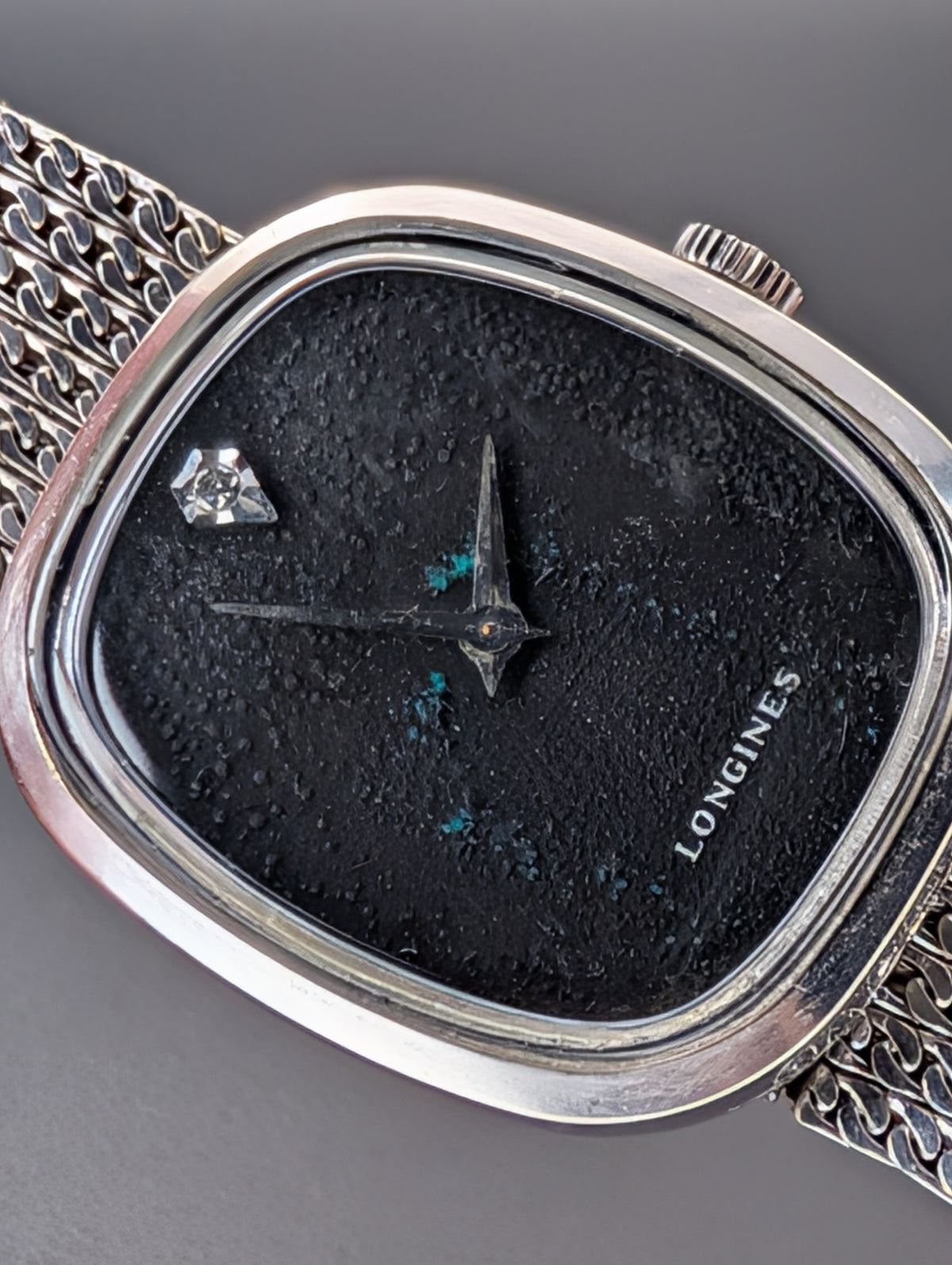 Longines Ellipse (1960s) Mechanical Vintage Watch w/ Diamond Accent Dial in 10k White Gold Filled Case