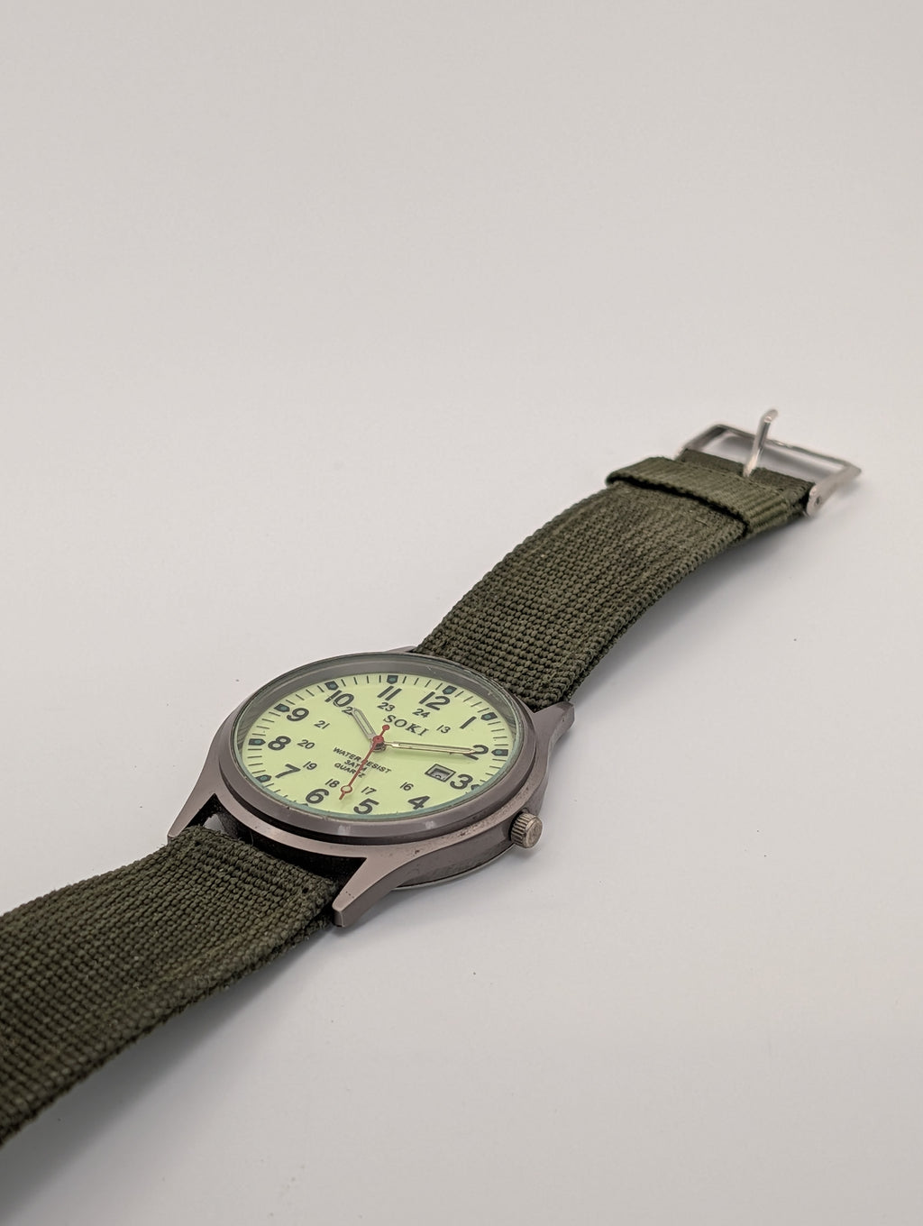 Soki Military Style Quartz Watch on Olive Green Two Piece NATO