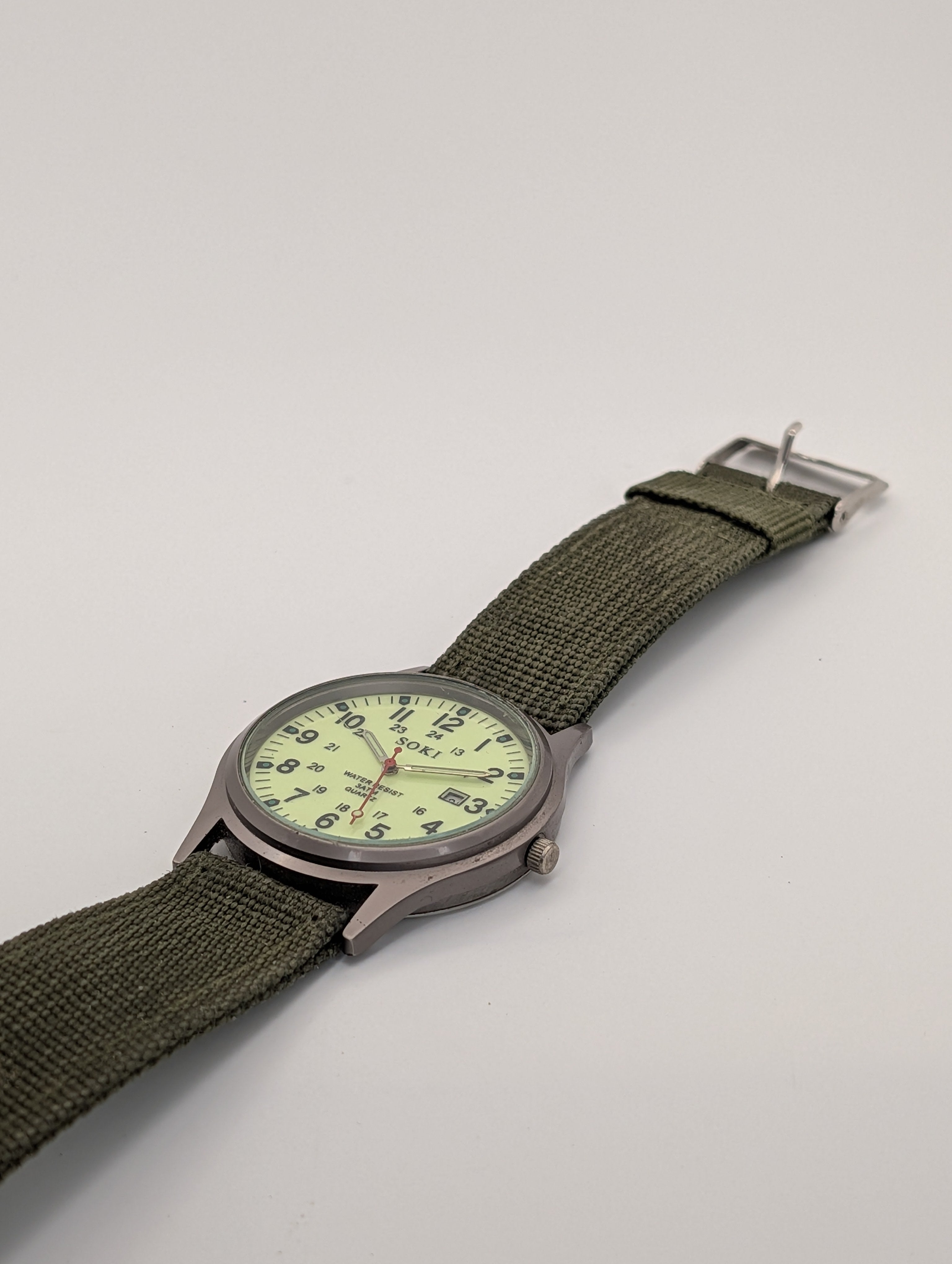Soki Military Style Quartz Watch on Olive Green Two Piece NATO