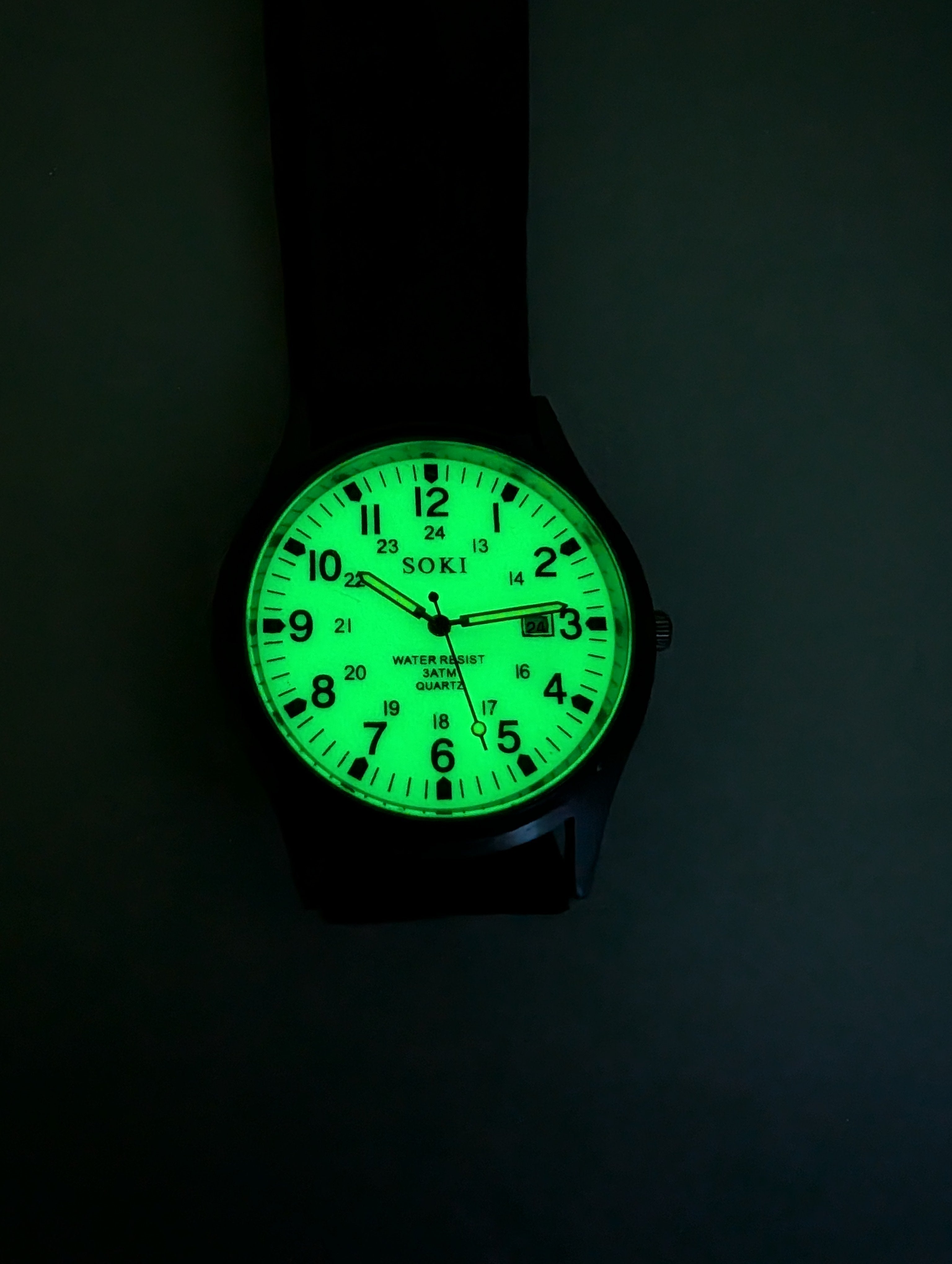 Soki Military Style Quartz Watch on Olive Green Two Piece NATO