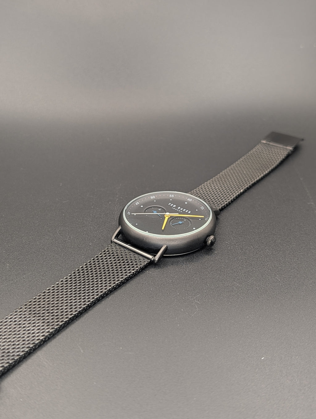 Ted Baker London Black Stainless Steel Quartz Watch on a Milanese Mesh Bracelet