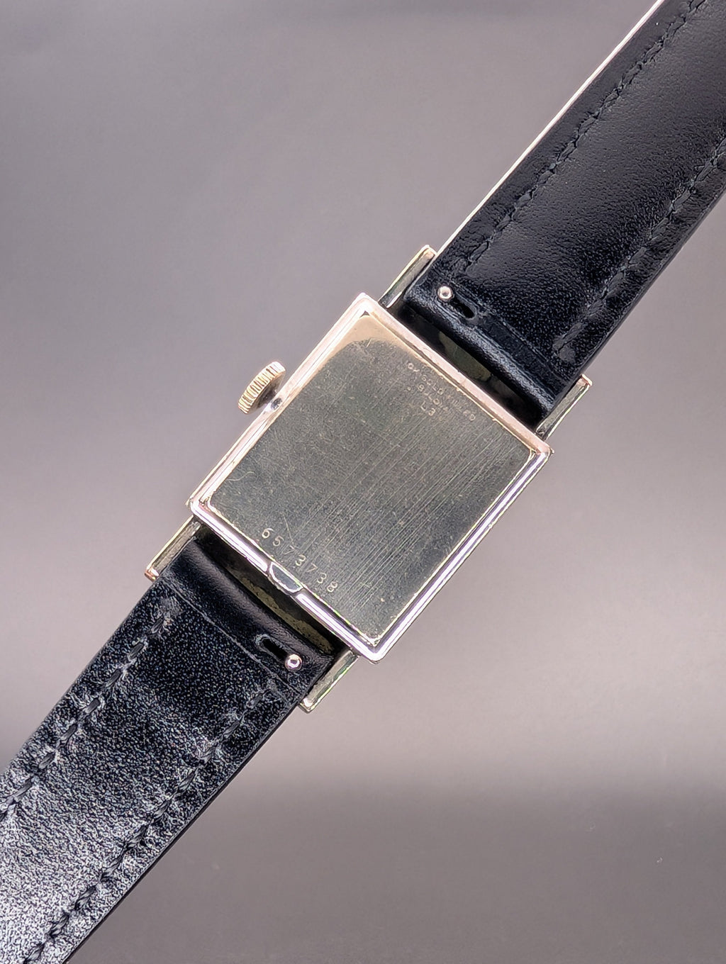 Bulova Douglas (1953) Gray Dial Vintage Watch in 10k Gold Filled Case on Black Leather Strap