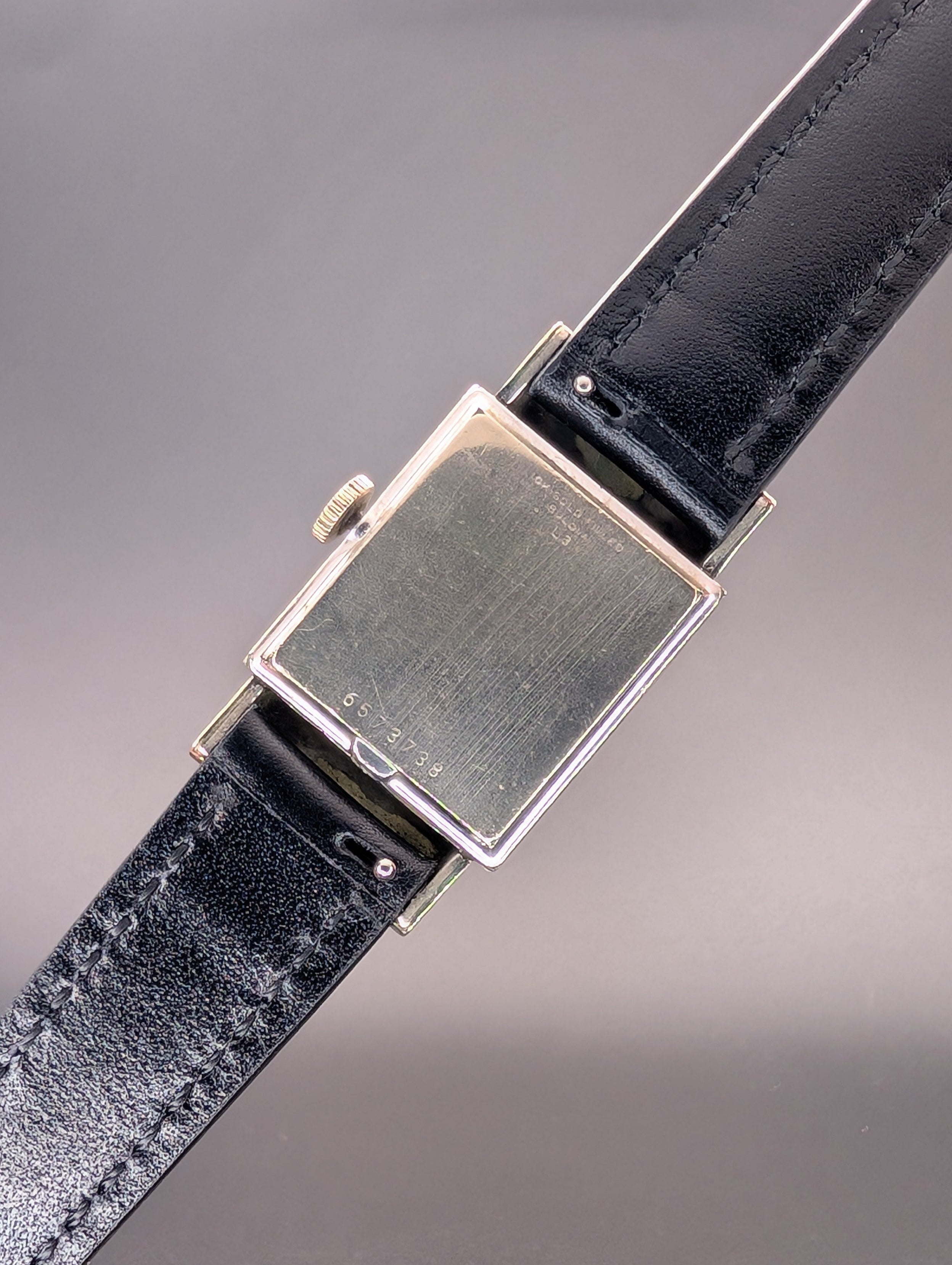 Bulova Douglas (1953) Gray Dial Vintage Watch in 10k Gold Filled Case on Black Leather Strap