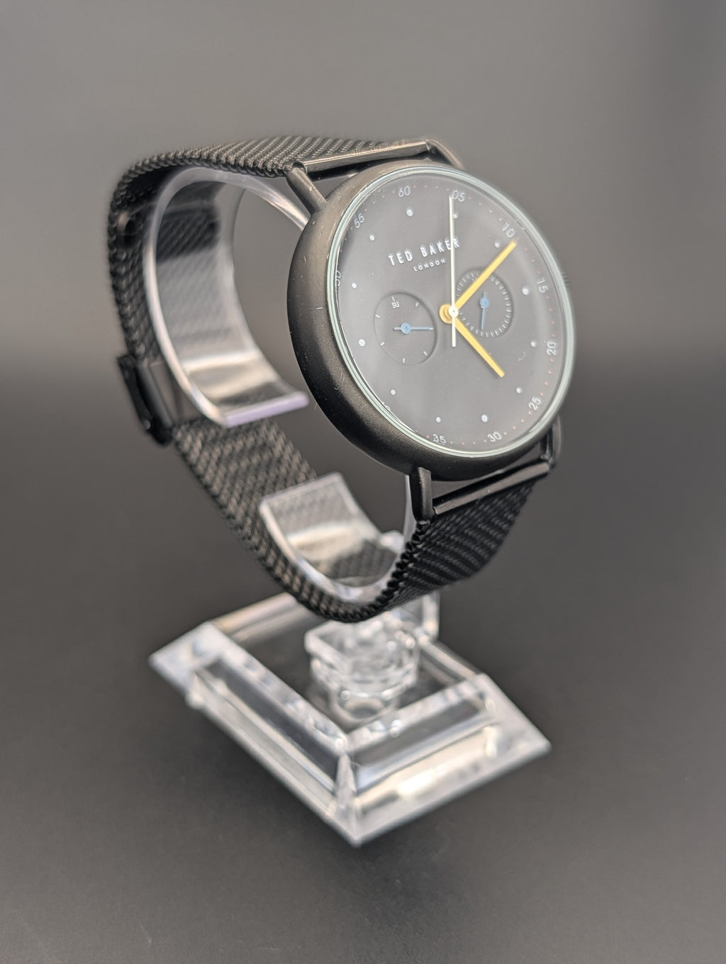 Ted Baker London Black Stainless Steel Quartz Watch on a Milanese Mesh Bracelet