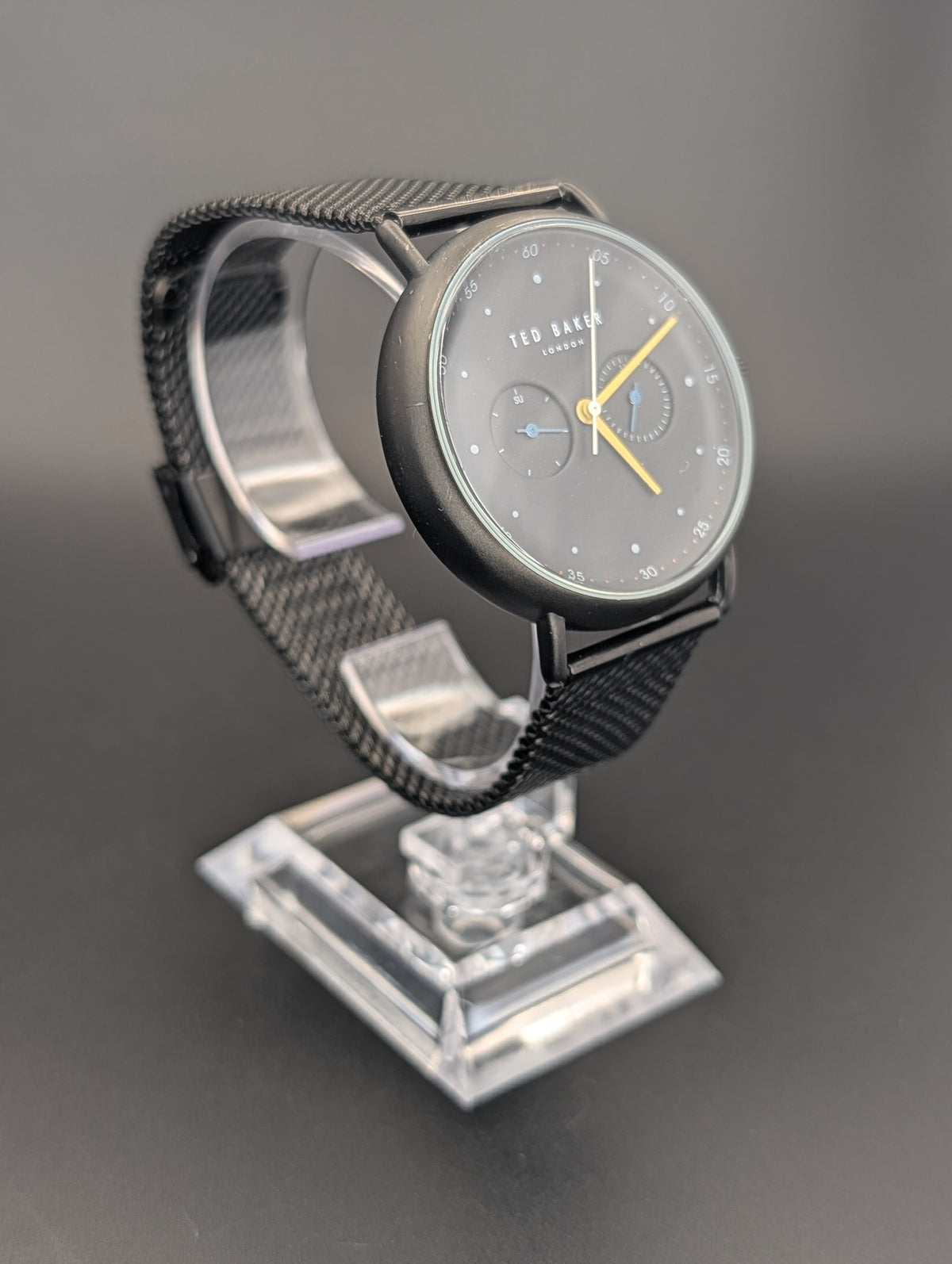 Ted Baker London Black Stainless Steel Quartz Watch on a Milanese Mesh Bracelet