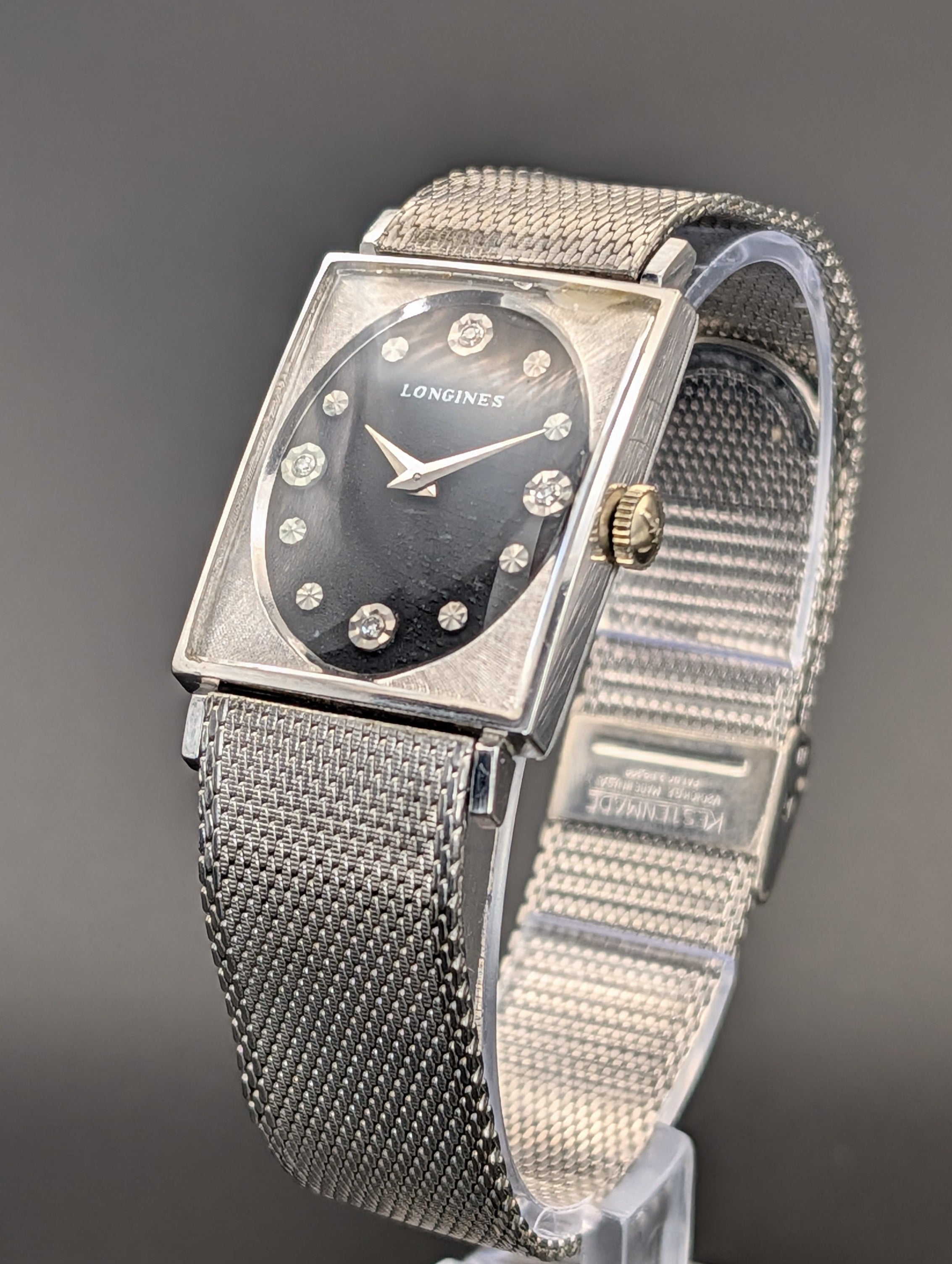 Longines Tuxedo (1960s) Diamond Dial Mechanical Vintage Watch in 10k White Gold Filled