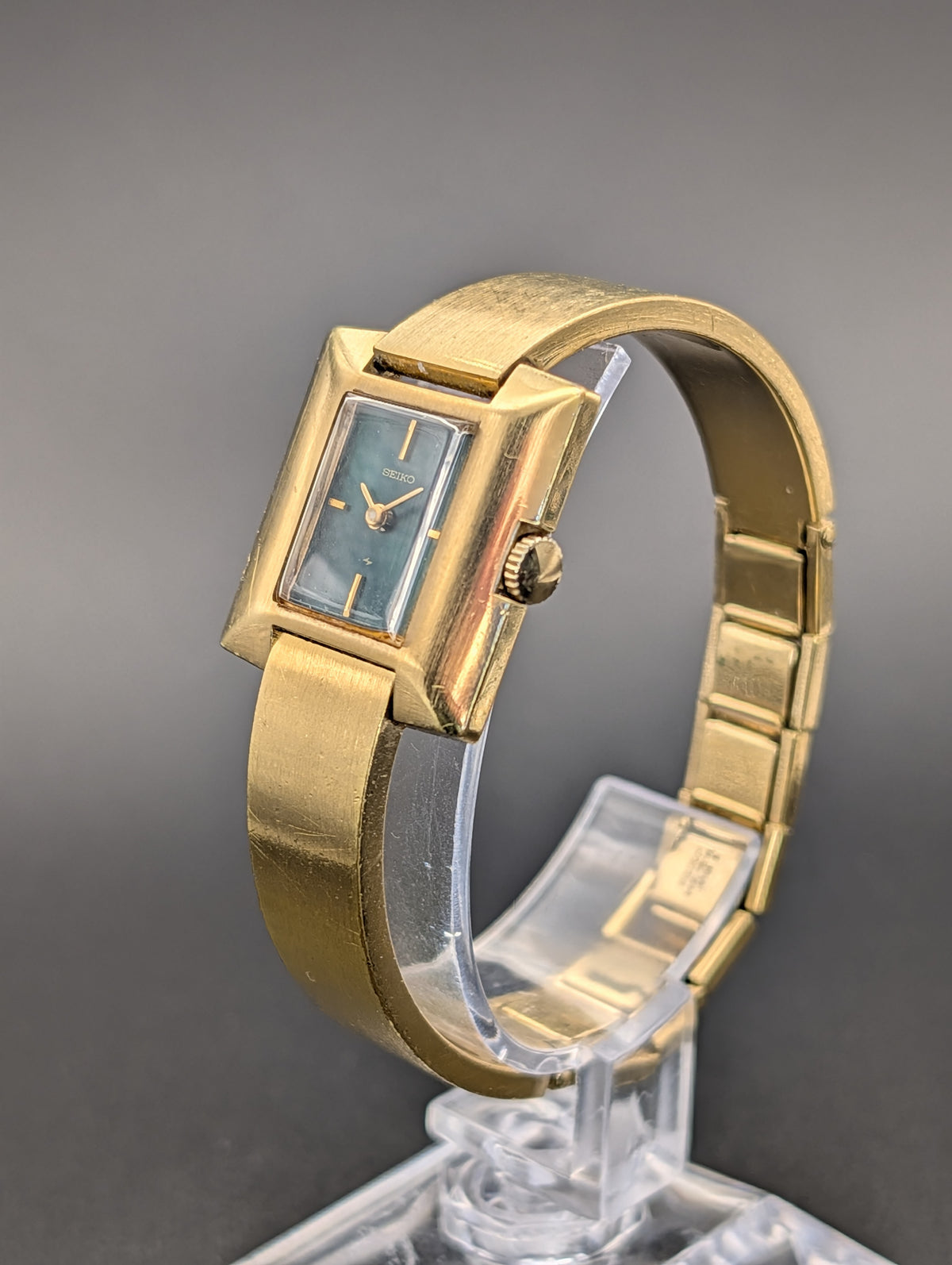 Seiko Ladies Bangle Vintage Watch with Green Lacquer Dial