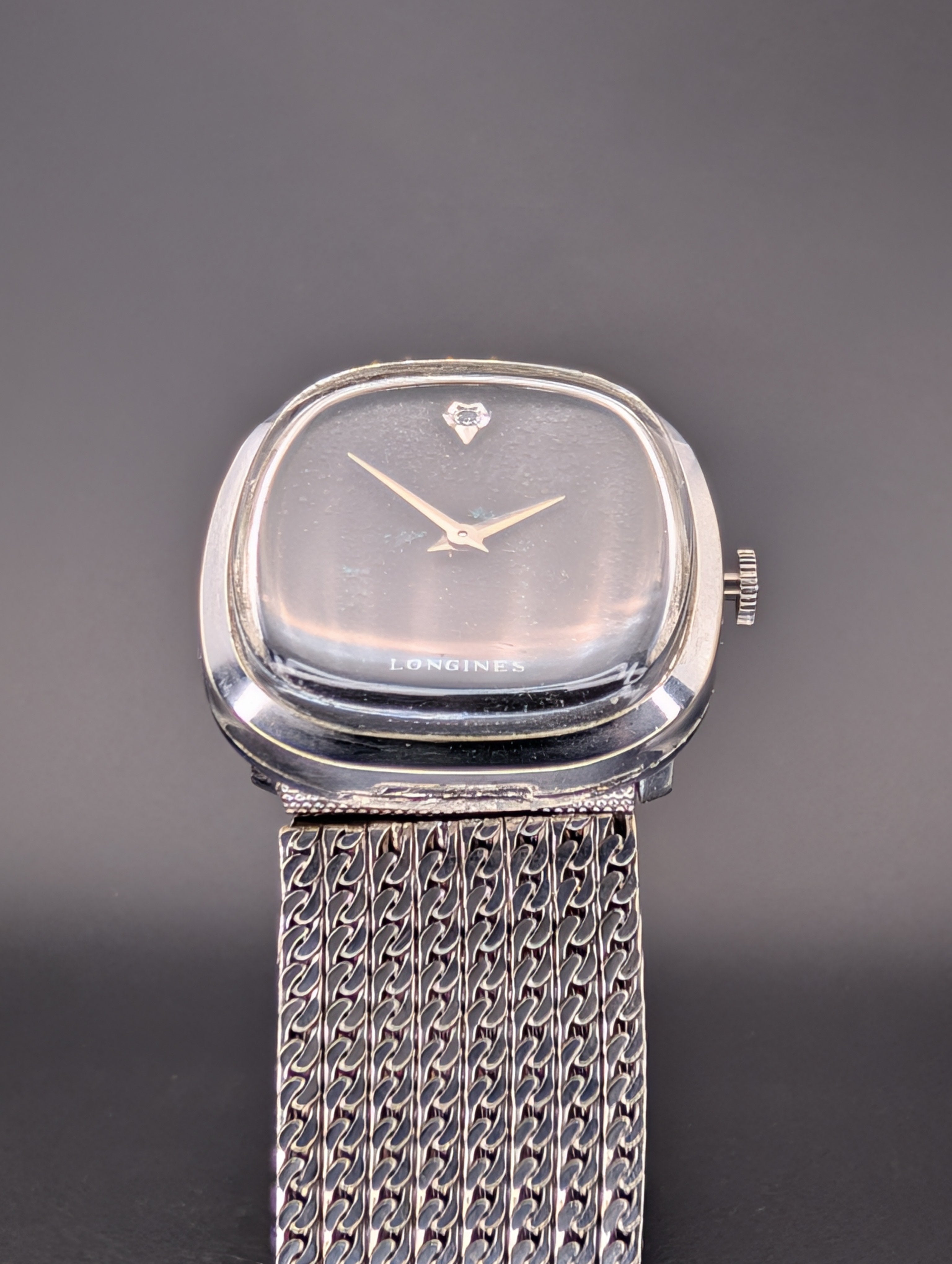 Longines Ellipse (1960s) Mechanical Vintage Watch w/ Diamond Accent Dial in 10k White Gold Filled Case