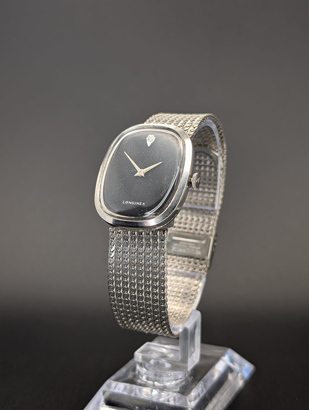 Longines Ellipse (1960s) Mechanical Vintage Watch w/ Diamond Accent Dial in 10k White Gold Filled Case