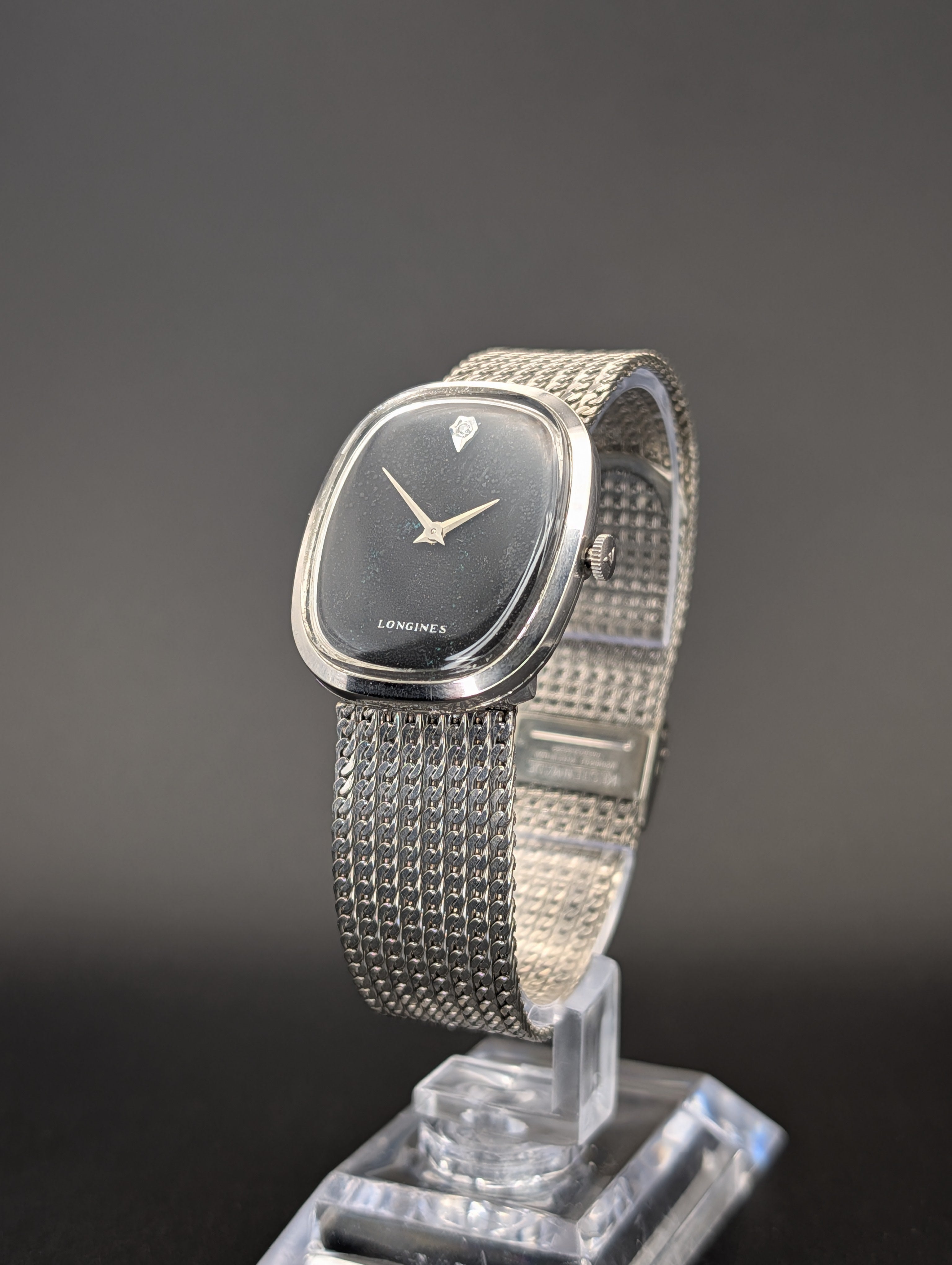 Longines Ellipse (1960s) Mechanical Vintage Watch w/ Diamond Accent Dial in 10k White Gold Filled Case