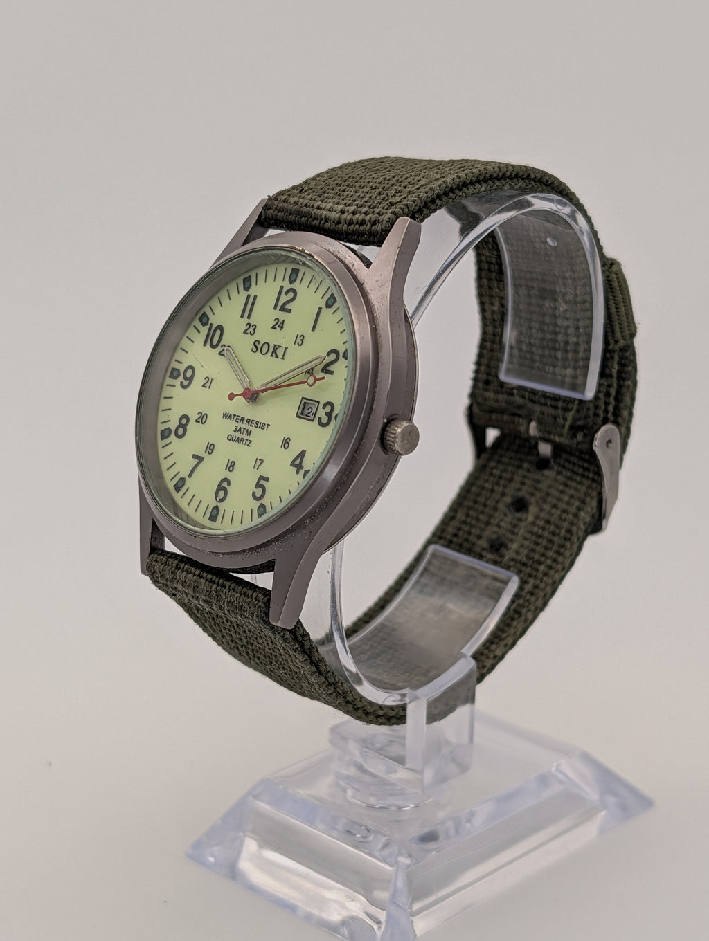 Soki Military Style Quartz Watch on Olive Green Two Piece NATO