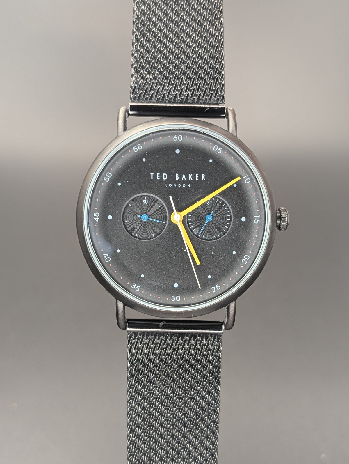 Ted Baker London Black Stainless Steel Quartz Watch on a Milanese Mesh Bracelet