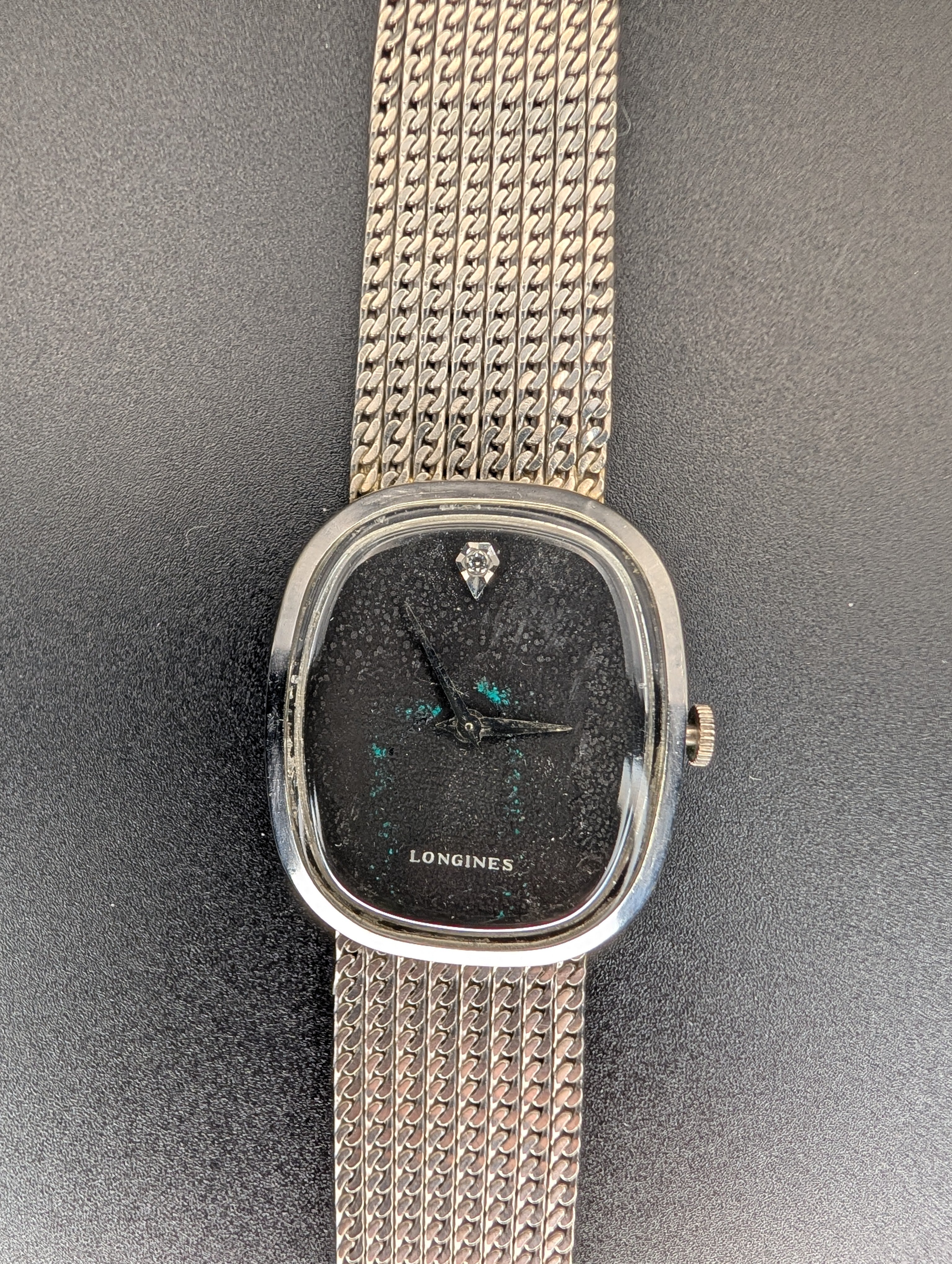 Longines Ellipse (1960s) Mechanical Vintage Watch w/ Diamond Accent Dial in 10k White Gold Filled Case