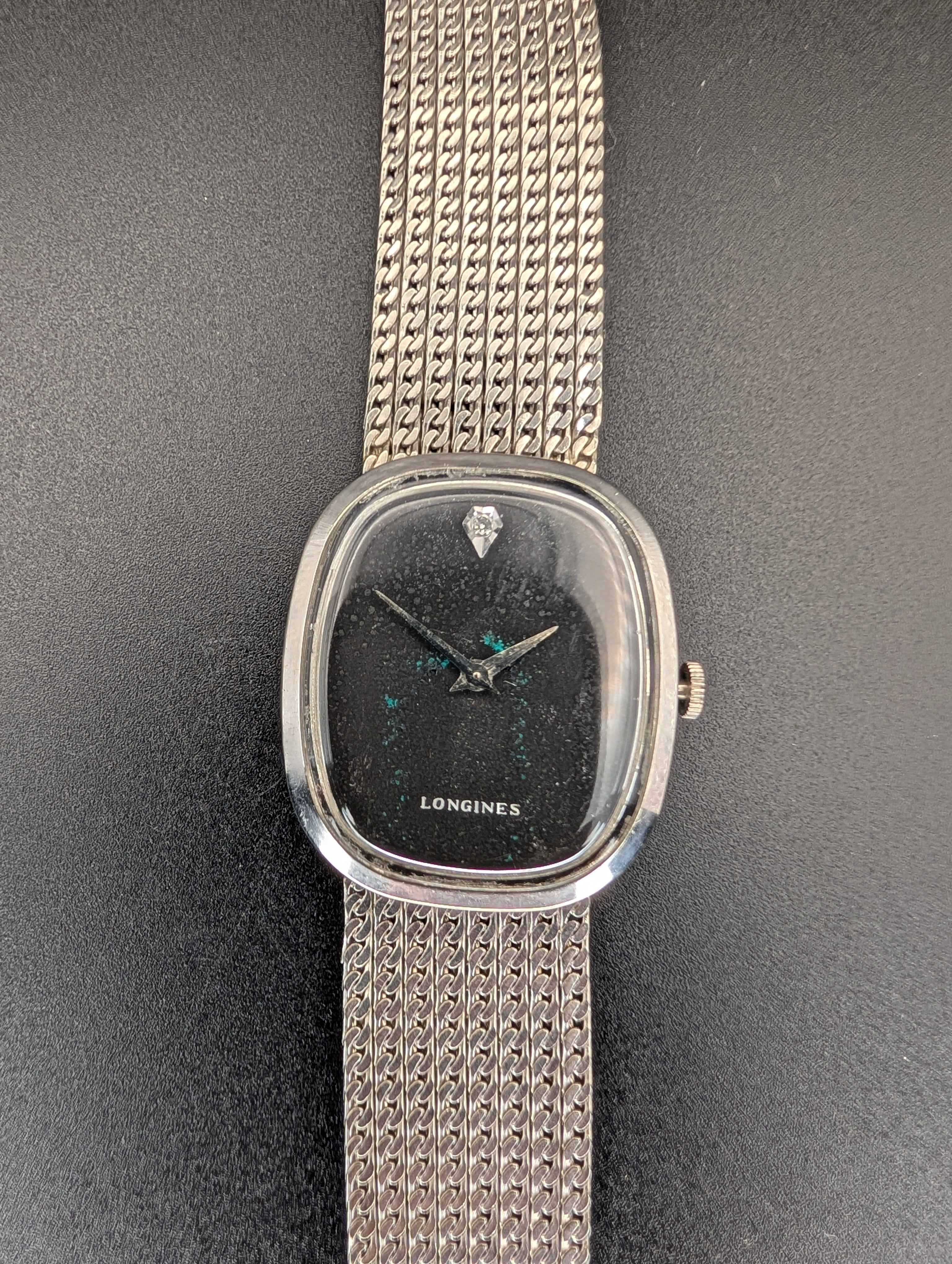 Longines Ellipse (1960s) Mechanical Vintage Watch w/ Diamond Accent Dial in 10k White Gold Filled Case
