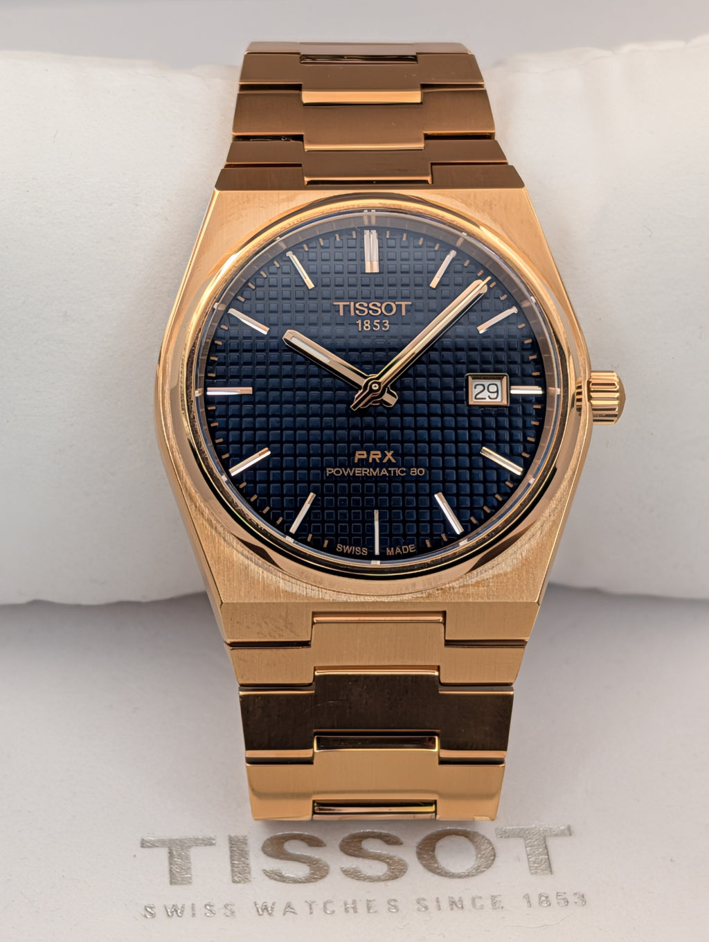 Tissot PRX Powermatic 80 Rose Gold Tone w/ Blue Waffle Dial Automatic Watch *New in Box*