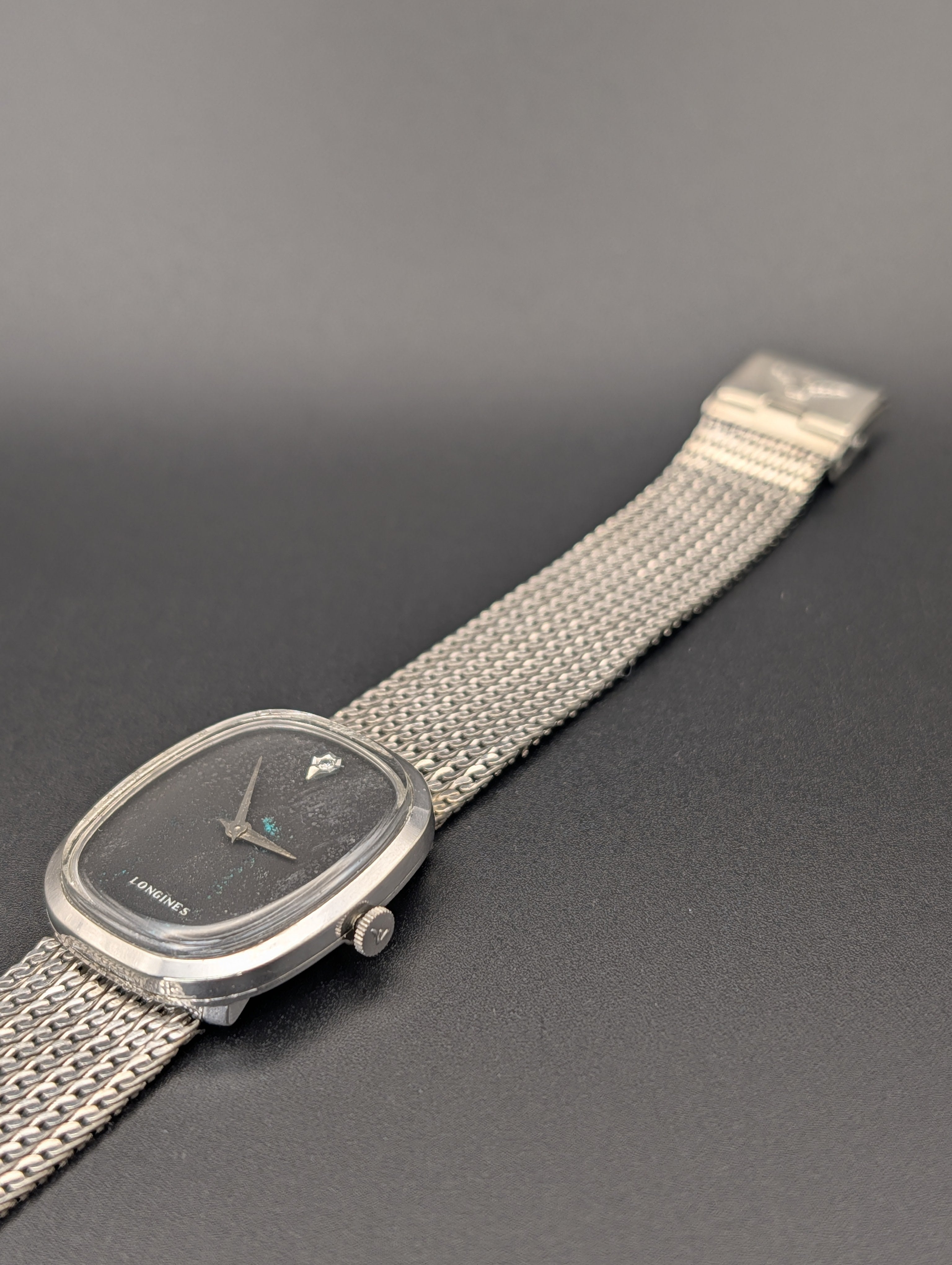 Longines Ellipse (1960s) Mechanical Vintage Watch w/ Diamond Accent Dial in 10k White Gold Filled Case