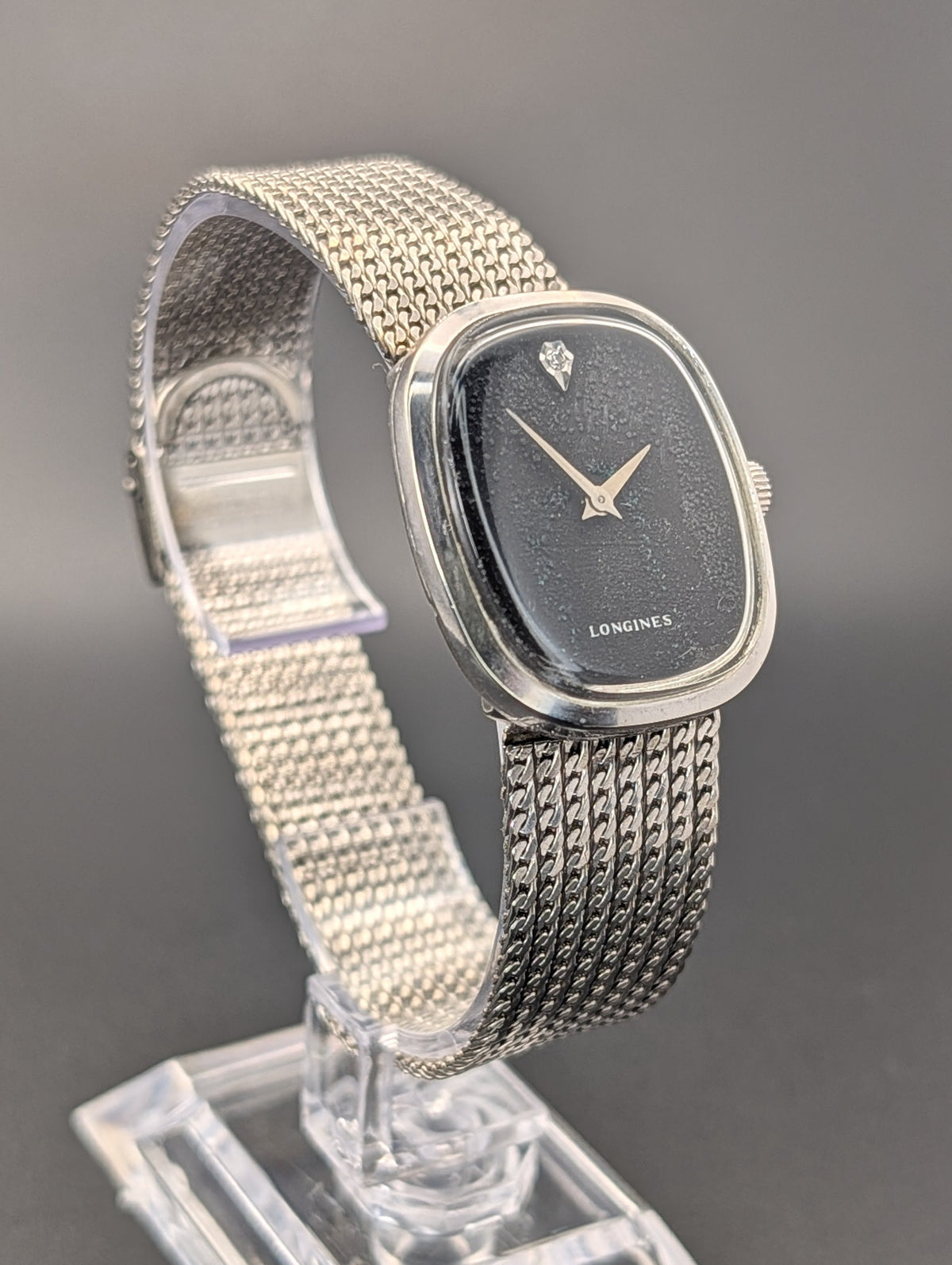 Longines Ellipse (1960s) Mechanical Vintage Watch w/ Diamond Accent Dial in 10k White Gold Filled Case
