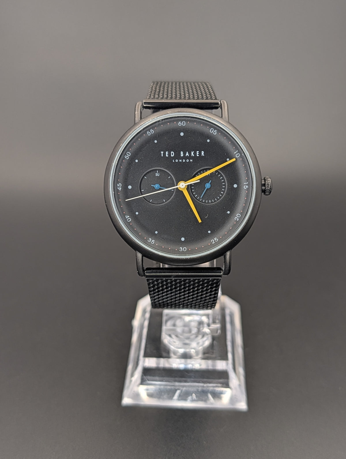 Ted Baker London Black Stainless Steel Quartz Watch on a Milanese Mesh Bracelet