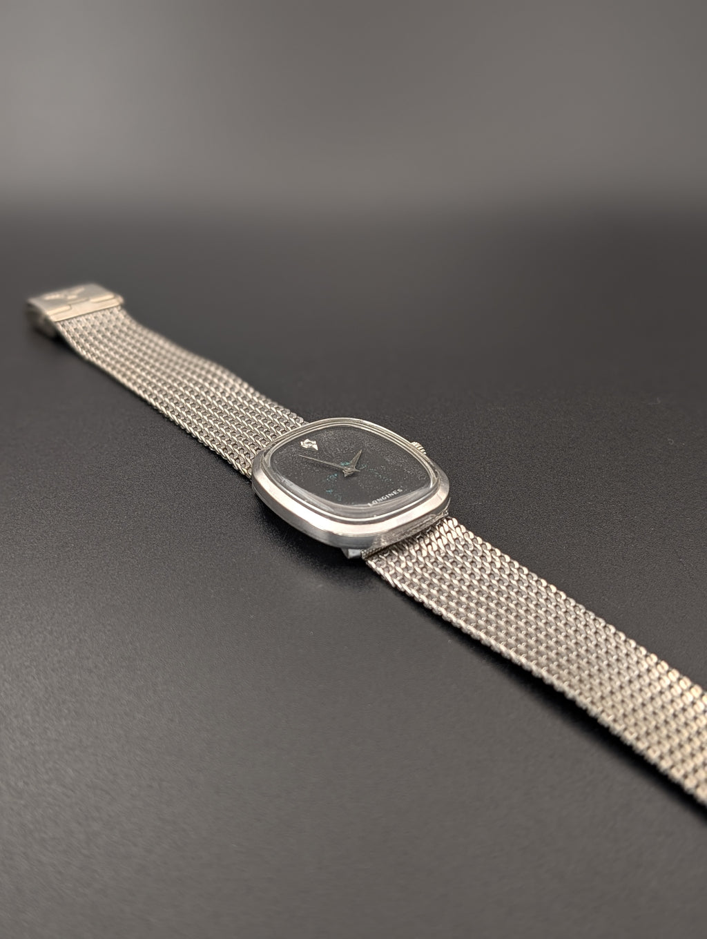 Longines Ellipse (1960s) Mechanical Vintage Watch w/ Diamond Accent Dial in 10k White Gold Filled Case