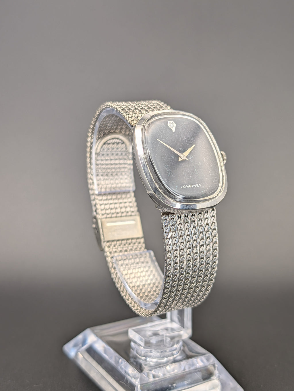 Longines Ellipse (1960s) Mechanical Vintage Watch w/ Diamond Accent Dial in 10k White Gold Filled Case