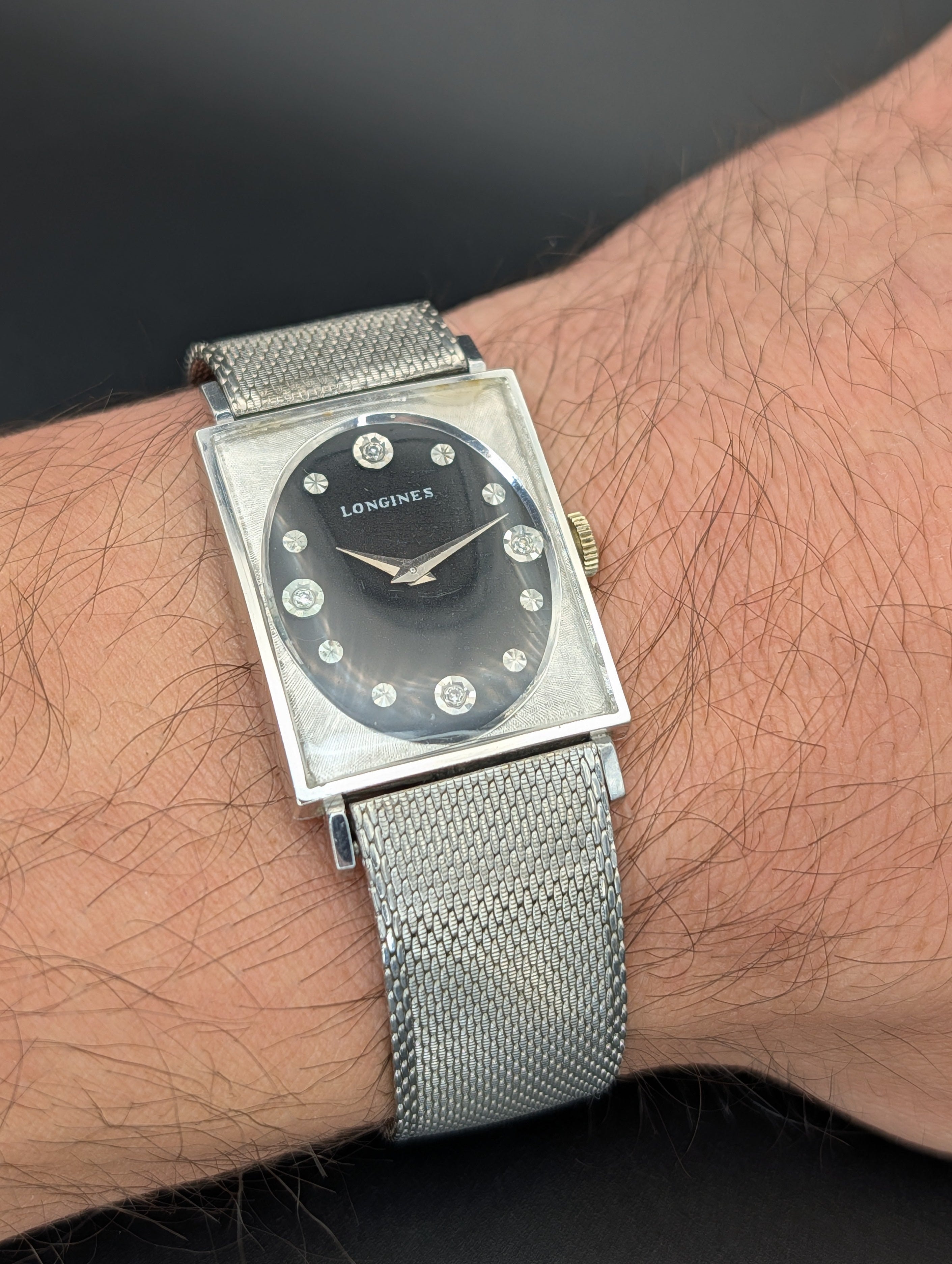 Longines Tuxedo (1960s) Diamond Dial Mechanical Vintage Watch in 10k White Gold Filled