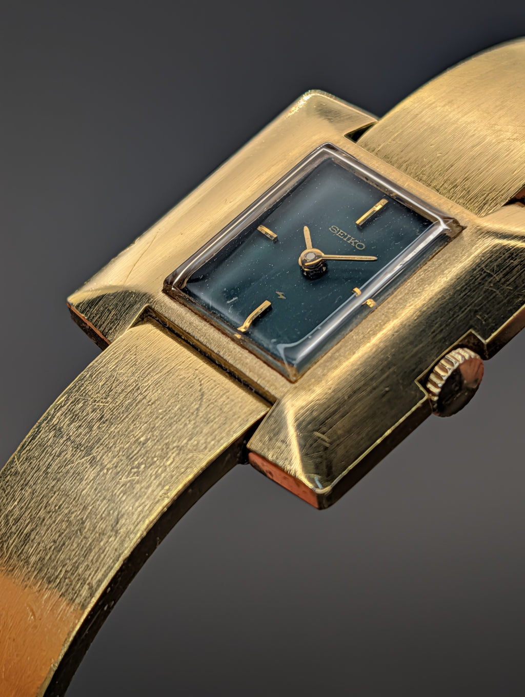 Seiko Ladies Bangle Vintage Watch with Green Lacquer Dial