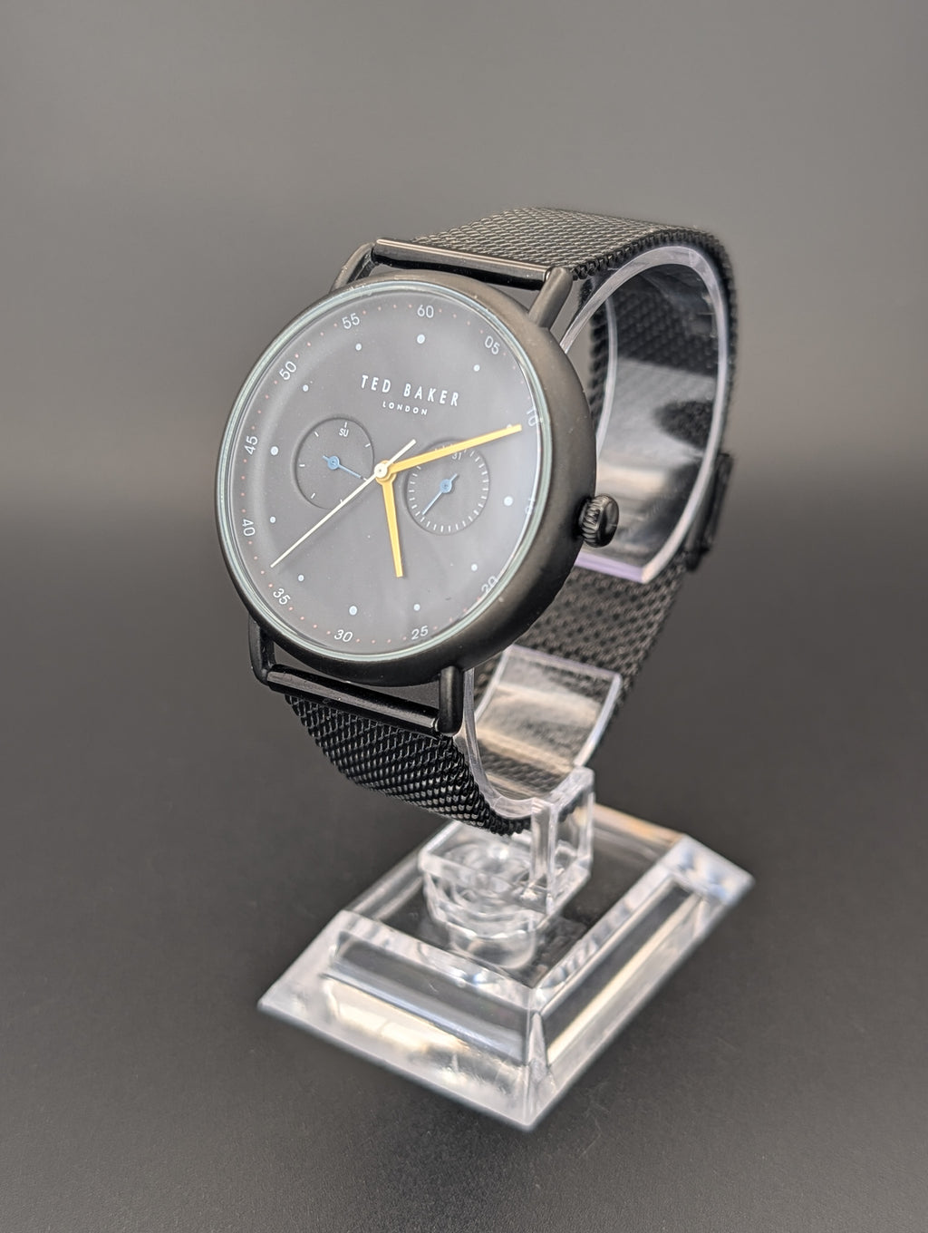 Ted Baker London Black Stainless Steel Quartz Watch on a Milanese Mesh Bracelet